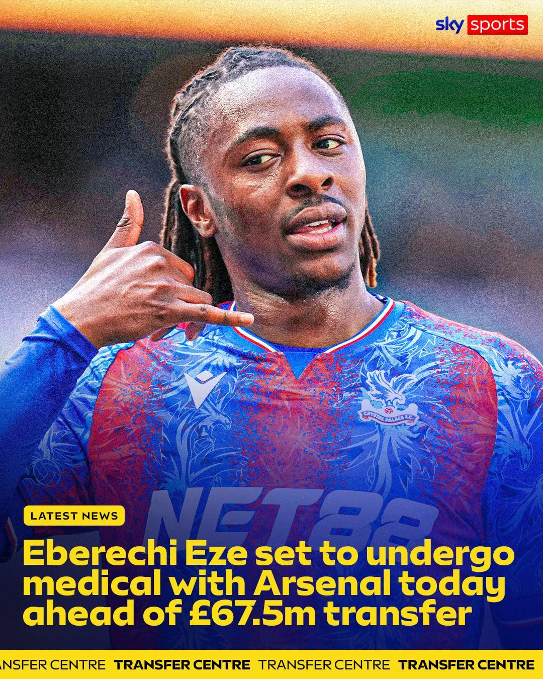 pp电子平台-天空：埃泽正在接受阿森纳体检，完成后将以6750万镑正式加盟